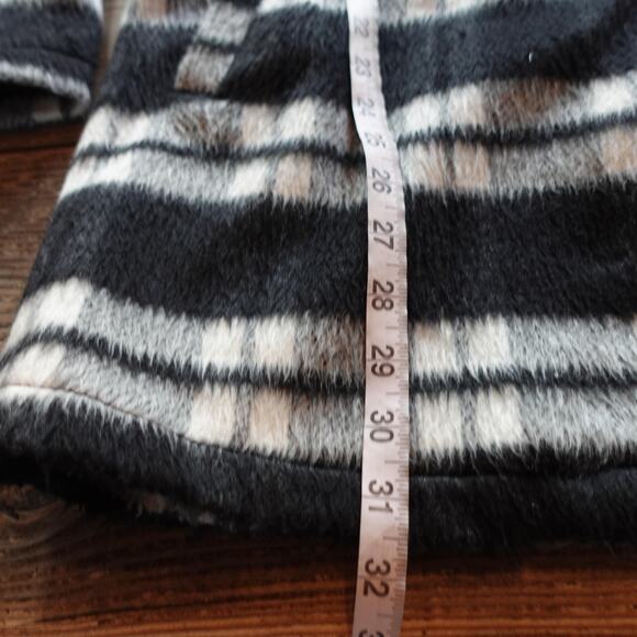 Vintage Y2K YMI Coat Large Black White Plaid 90s Fuzzy Oversized Jacket Wool - Picture 5 of 8